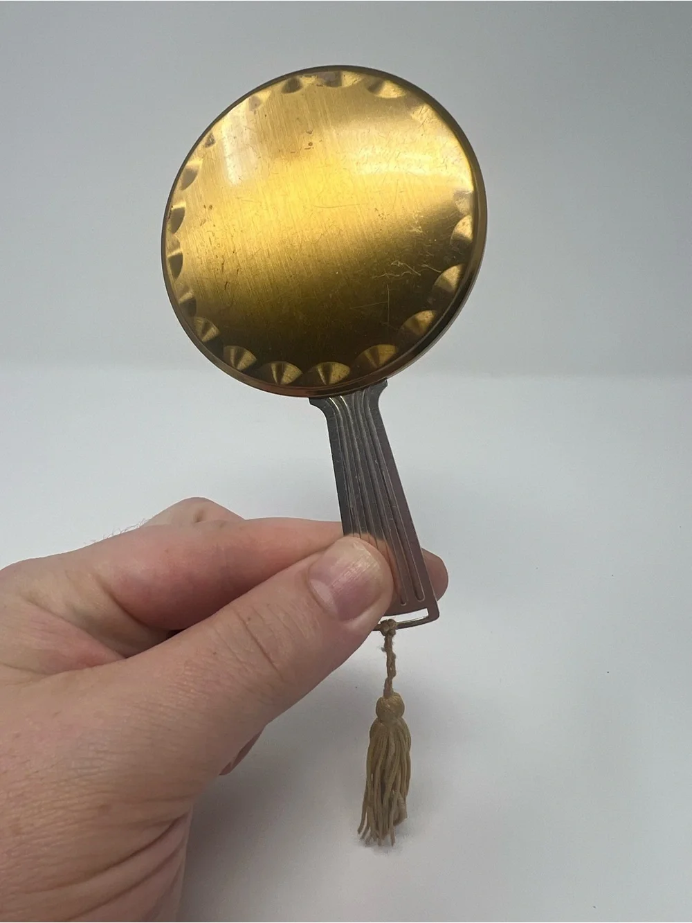 Vintage Mid-Century Pocket Purse Mirror with Retractable Handle